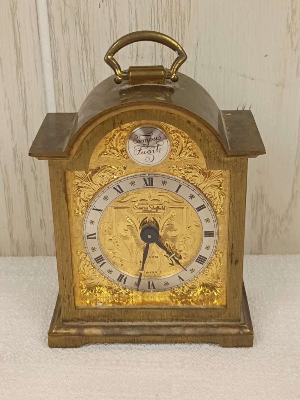 Swiza Sheffield Swiss Made Small Carriage Alarm Clock-Tempus Fugit-Not Working
